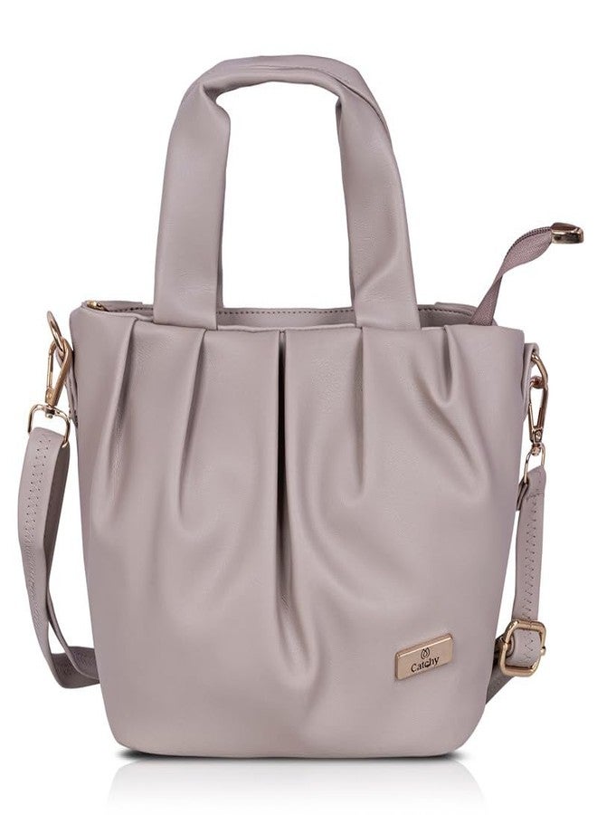 Catchy Nude Beige Sling Bag Crossbody - Pleated Shoulder Bag for Women (MAN51BEI) - Image 1